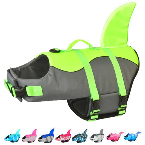 Dogcheer Dog Life Jacket Shark, Adjustable Dog Swim Life Vest for Swimming Boating with Superior Buoyancy & Rescue Handle,Ripstop Pet PFD Floating Vest for Small Medium Large Dogs(Green,XS)