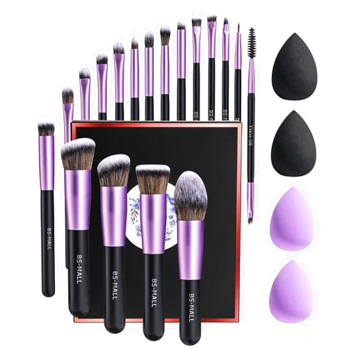 BS-MALL Makeup Brushes Premium Synthetic Foundation Powder Concealers Eye Shadows Makeup 18 Pcs Brush Set with 4 Pcs Makeup sponge Set