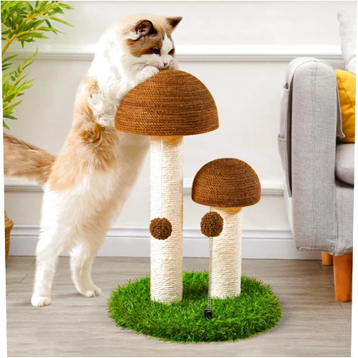 Odoland Cat Scratching Post Mushroom Natural Sisal Board Scratcher for Kitten Health and Good Behavior, Furniture Scratch Deterrent Accessories for Cats and Kitten Brown