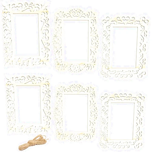 Bright Creations Unfinished Wooden Picture Frames for Crafts with Cutouts and String (6 Pack)