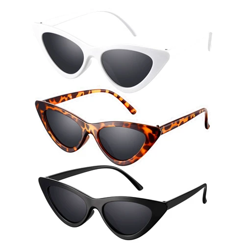 Weewooday 3 Pairs Vintage Narrow Cat Eye Sunglasses Plastic Frame Cateye Sunglasses for Women Favors