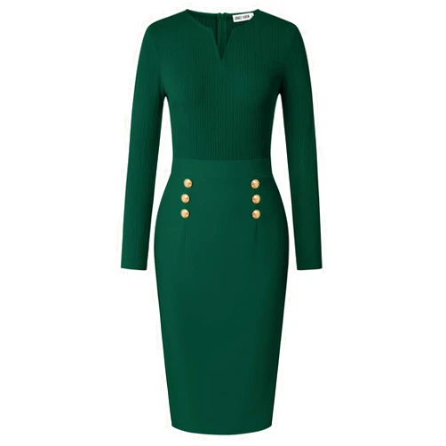 GRACE KARIN Women's 2026 Fall Henly V Neck Business Work Dress Long Sleeve Bodycon Midi Elegant Office Sheath Dress