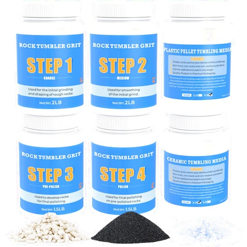 KoolStone Large Rock Tumbler Grit Kit [10 Pounds], Polish Up to [50 lbs.] of Rocks, 4 Steps Polish Refill Media Kit with [Ceramic and Plastic Pellet Tumbling Media], Compatible with Any Tumbler