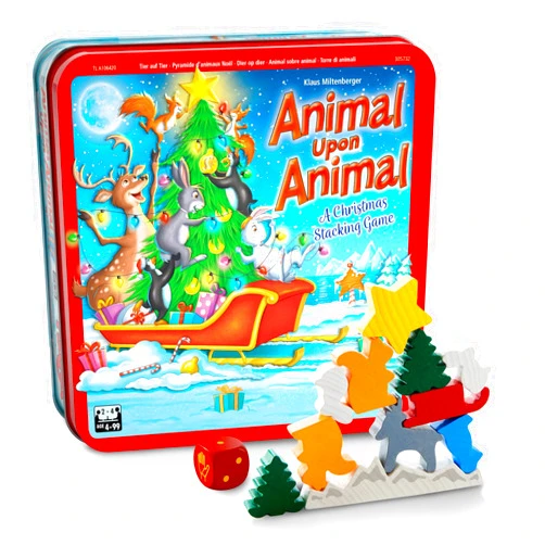 HABA Animal Upon Animal Christmas Limited Edition Wooden Stacking Game in Collector's Tin - Fun Games with Wooden Animals & Christmas Games