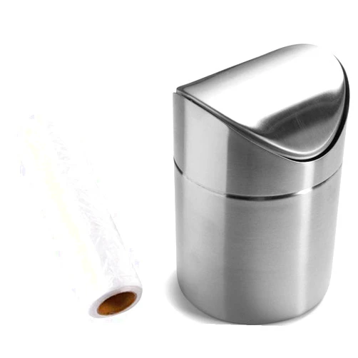 ZHOUWHJJ Mini Countertop Brushed Stainless Steel Swing Lid Trash Can Set, Come with Trash Bag, 1.5 L / 0.40 Gal, Multiple Color Options, Silver