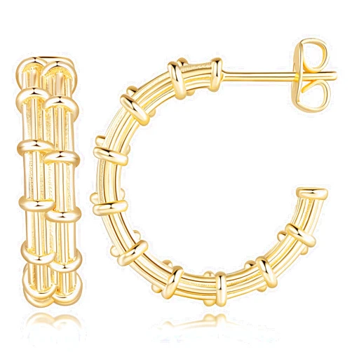 VTEVER Gold Earrings 14K Gold Hoop Earrings for Women Trendy Symbolic Bamboo Design Chunky Hoop Stud Earring for Women