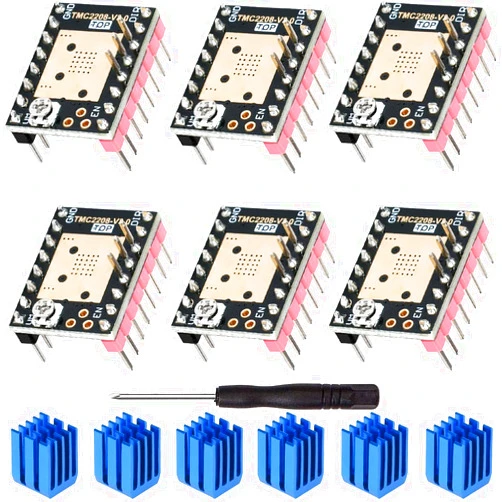 DKARDU 6 pcs TMC2208 V3.0 Stepper Motor Driver Module UART Mode Mute Driver with Heat Sink Screwdriver for BTT Octopus SKR V1.4 Turbo Manta M4P/8P 3D Printer Motherboard