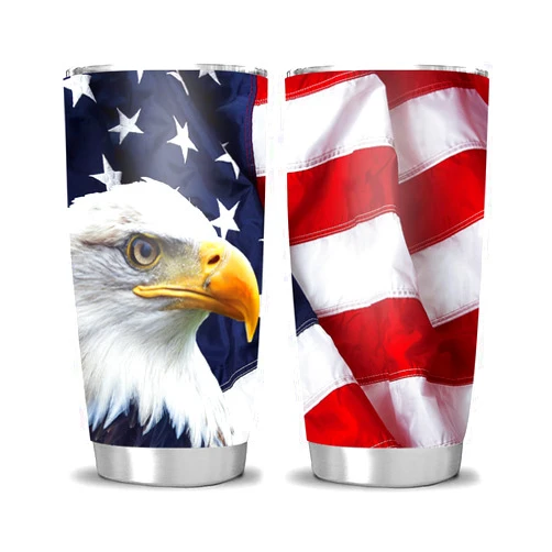 Hasdon-Hill USA Flag Eagle Travel Tumbler, American Flag Stainless Steel Coffee Mug for Patriot Gifts 20 OZ