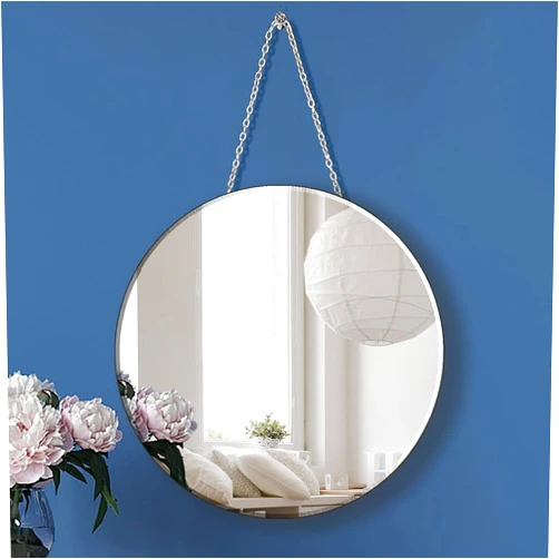 QMDECOR Round Silver Mirror with Iron Chain for Wall Decor Diameter Circle 11.5 inch Wall Hang Frame Less Mirror Small Handicraft Mirror