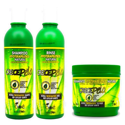 BOE Crece Pelo 3 in 1 Combo Set Shampoo Fitoterapeutico, Rinse Fitoterapeutico, Tratamiento Fitoterapeutico