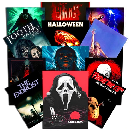LIDECOR 12Pcs Vintage Classic Horror Movie Posters, Creepy Scary Horror Movie Decor, Wall Art Monster Suspense Movie Set Horror Decor for Home Man Cave Dorm Wall Decor, Unframed(8 X 10 Inches)