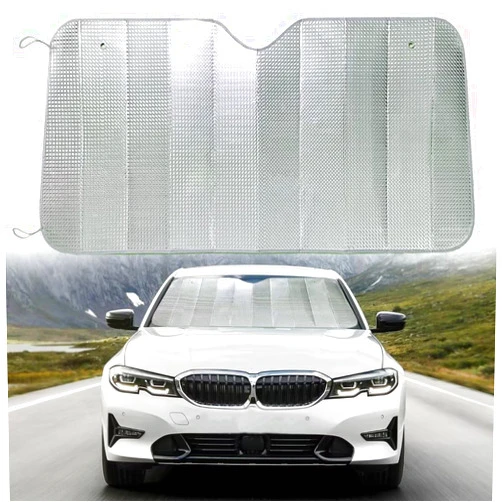 Muamos Car Windshield Sunshade, Accordion Foldable Front Windshield Sun Shade 5-Layer UV Protection Auto Sun Visor Cover Iridescent Bling Dot Pattern Heat Reflector - 57