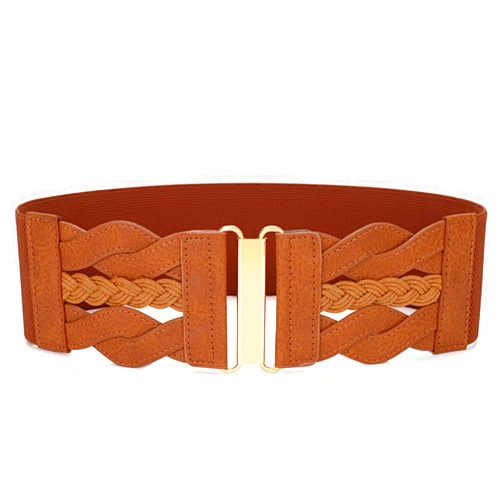 SANSTHS Vintage Stretchy Belt for Women, Womens Wide Elastic Belts for Dresses Coats, Fashion Womens Belts with Gold Buckle
