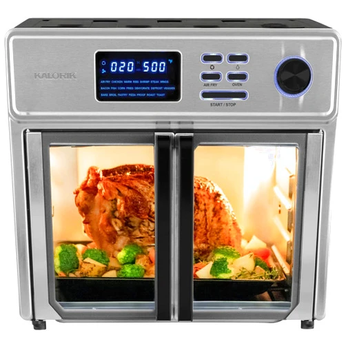 Kalorik MAXX® Complete Digital 26-Quart 10-in-1 Countertop Air Fryer Oven, 15 Deluxe Accessories & 60-Recipe Hardcover Cookbook, 21 Presets, 1700W, Stainless Steel, AFO 50253 OW