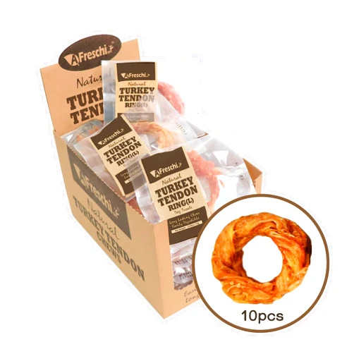 A Freschi srl Afreschi Turkey Tendon for Dogs, Dog Treats for Signature Series, All Natural Human Grade Puppy Chew, Turkey Sourced from USA, Hypoallergenic, Rawhide Alternative, 10 Units/Box Ring (Large)