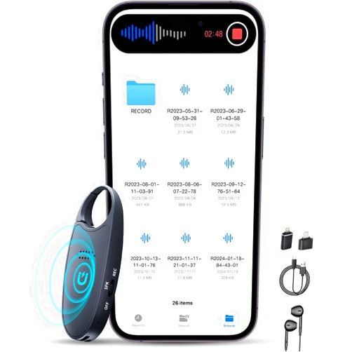 TBtebeat 64GB Digital Voice Activated Recorder with Playback, 4-in-1 Mini Portable Audio Recorder with AI Noise Cancelling, Voice Magnetic Device for Lectures, Meetings