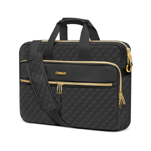 MOSISO 15-15.6 inch Laptop Bag, Briefcase for Women&Men, 16 inch Square Quilted Computer Messenger Bag Office Travel Business with 3 Pockets&Strap, Black