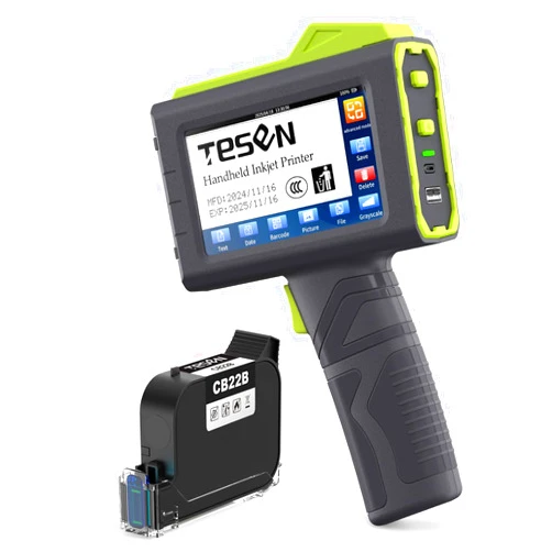 TESEN 2025 New Upgrade Handheld Inkjet Printer with 1/2 Inch (12.7mm) Printhead for Date Time Logo Batch Number QR Code Barcode Quick Drying Printing on Plastic Wood Carboard Metal Glass and More