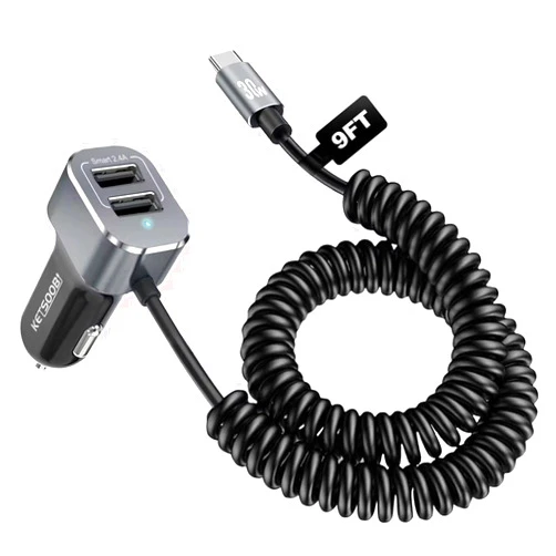 KETSOOBI iPhone Car Charger 42W, [Apple C94 MFi Certified] KETSOOBI Fast iPhone Car Charging Adapter with 9ft Built-in Coiled PD 30W Cable for iPhone 14/13/12/11 Pro Max/Xs/XS Max/iPad/AirPods & More