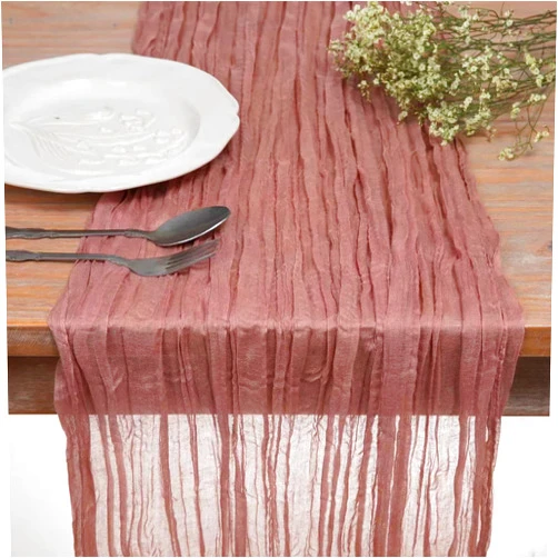 DOLOPL Dusty Rose Cheesecloth Table Runner for Bridal Shower Decorations 13.3ft Boho Gauze Cheese Cloth Table Runner Rustic Sheer Runner 160inch Long for Wedding Decorations Party Table Decorations