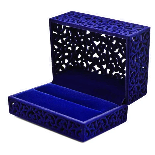 HOLLY TRIP Ring Box, Hollow Square Velvet Couple Double Rings Gift Box Wedding Ring Jewelry Box for Proposal Engagement, Royal Blue