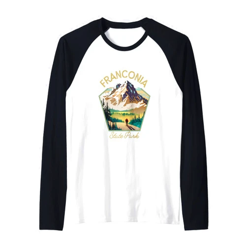Franconia Notch State Park Hiking Clothes Co. Franconia Notch State Park Retro Clothing - Souvenir Raglan Baseball Tee