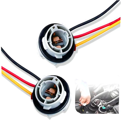 Pinflaw Pack-2 Car 1157 180 Degree LED Socket Wire Connector, BAY15D Insulated Waterproof Base with Pigtail Wire Harness, Stable Plug-in and Pull-out Light Bulb Adapter, Universal for Cars (Gray)