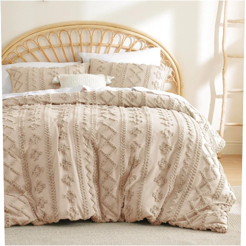 Bedsure Boho Duvet Cover Queen - Tufted Duvet Cover Queen Size for All Seasons, 3 Pieces Soft Shabby Chic Embroidery Boho Bedding Duvet Cover for Gifts (Khaki, Queen, 90x90)