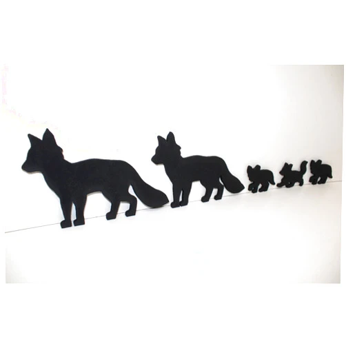 Rusty Nail woodworks Black Fox Family – Black Fox Family of 5 - Fox Wall Art - Fox Woodwork - Fox Silhouette - Fox Family Art - Mama Fox - Papa Fox - Baby Foxes