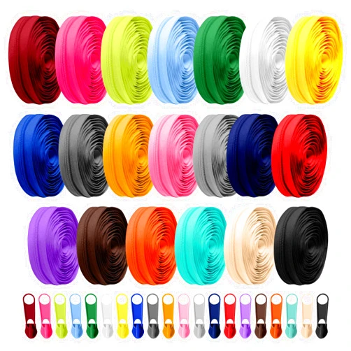 DIVINA VITAE 60 Yards 20 Pcs Sewing Zippers Bulk, #5 Nylon Coil Zippers Assorted Sewing Zippers with 200Pcs Zipper Sliders Pull Head for DIY Tailor Sewing Crafts Supplies(20 Colors)