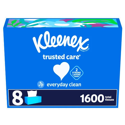 Kleenex Trusted Care Facial Tissues, 8 Flat Boxes, 200 Tissues per Box, 2-Ply, Packaging May Vary