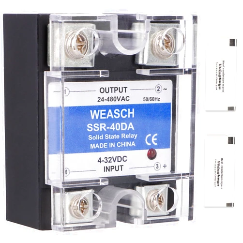 Weasch 10Pcs Single Phase Solid State Relay, SSR-40DA, DC to AC, Input 4-32VDC to Output 24-480VAC, 40A 50-60Hz (10)