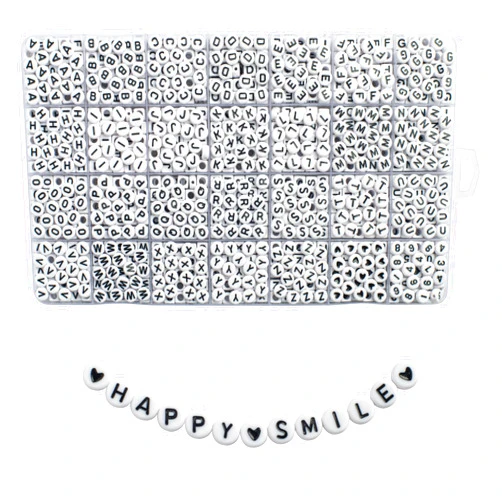 WHEAZIENS 1400pcs Letter Beads Kit, 4x7 mm Acrylic Round Alphabet, Number, Heart Beads for Jewelry and Bracelet Making, in 28 Grid Box (White and Black)