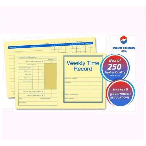 Park Forms USA Park Forms Preprinted Pocket Size Weekly Time Records Sheet for Employee, 7 x 4 1/4