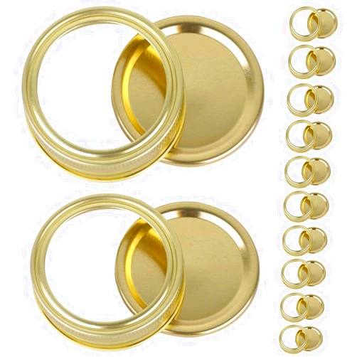 Werdecade 24Pcs/12 Sets Regular Mouth Canning Lids for Ball, Kerr Jars, Premium Mason Jar Lids with Bands/Rings for Regular Mouth Ball, Mason Jars (Gold, 70mm regular mouth)