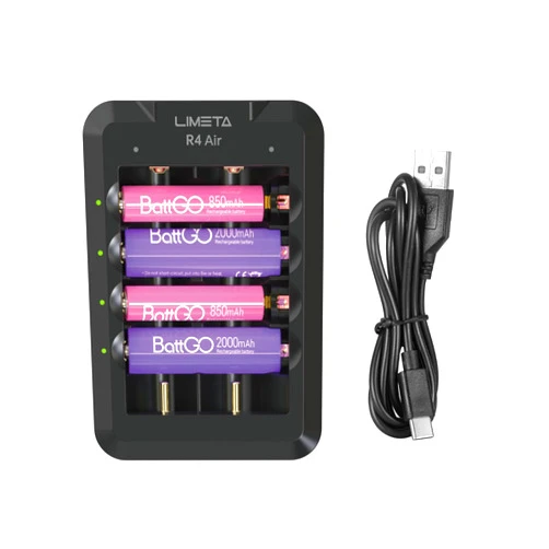 LIMETA 6 Bay AA AAA Battery Charger - 18650 Battery Charger - USB Type-C Charger - Fast Charging for AA AAA Li-ion 18650 Rechargeable Batteries - APP Connectivity - Fire Prevention Material