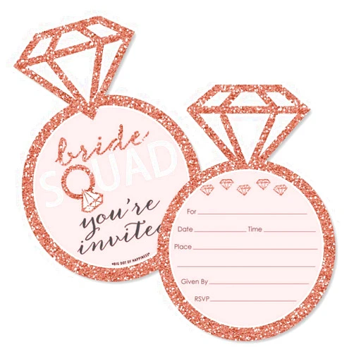 Big Dot of Happiness Bride Squad - Shaped Fill-In - Rose Gold Bridal Shower or Bachelorette Party Invitation Cards with Envelopes - Set of 12