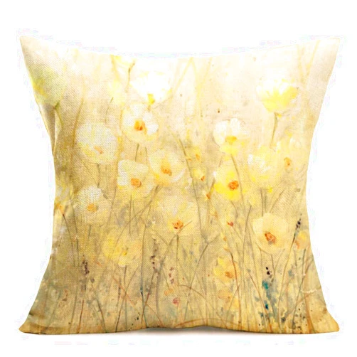 Royalours Flower Decorative Throw Pillow Cover Yellow Poppy Flower Leaf Springtime Garden Print Pillow Case 18 x 18 Inch Cotton Linen Square Cushion Cover for Home Sofa Bedroom(Yellow Poppy)