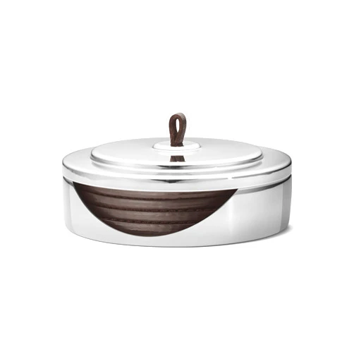 Georg Jensen Manhattan Collection Coaster Set, Set of 4 Leather Coasters in Stainless Steel Case