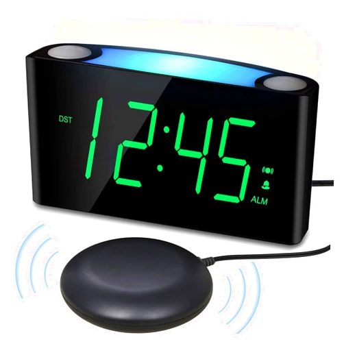 PPLEE Extra Loud Vibrating Alarm Clock with Bed Shaker for Heavy Sleeper Deaf Hard of Hearing, Large LED Display Digital Clock for Bedroom,Dimmer,Night Light,USB Phone Charger,Battery Backup,Senior Teen Kid