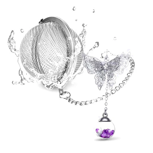 TeaSanavie SaNavie Tea Steeper Tea Ball Infusers for Loose Tea, 3D Butterly and Glass Beads Dry Flower Tea Infuser Tea Strainer,Tea Filter with Extended Chain Hook for Brew Fine Loose Tea Gifts for Women Girls