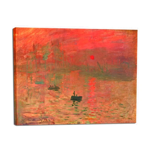 Pyradecor Red Impression Sunrise of Claude Monet Oil Paintings Reproduction Canvas Prints Abstract Landscape Pictures Canvas Wall Art for Home Office Bedroom Decorations