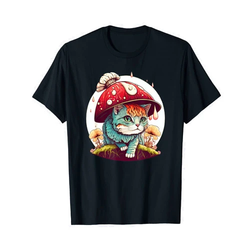 Sketch.UP | Cat Shirts Graphic | Cat Graphic Tees Cottagecore Aesthetic Cats | Cat with Mushroom Hat | Kawaii T-Shirt