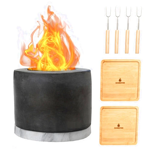Roundfire Tabletop Fire Pit with Smores Kit - Ethanol Fire Pit, Fire Bowl, Table Top Fire Pit, Mini Personal Fireplace for Indoor & Garden - Gifts for Women Housewarming Birthday