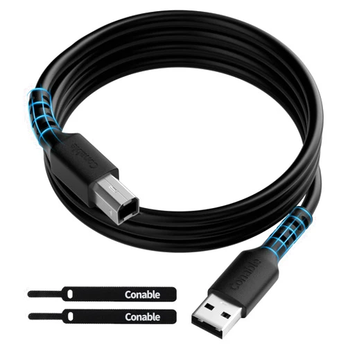 Conable Short USB Printer Cable 2 Feet, USB 2.0 Type-A to B-Male Cord, High Speed Scanner Cord Compatible with HP, Canon, Epson, DAC, Dell, Brother, Xerox, Samsung, Piano with 2 Cable Ties- 2 ft