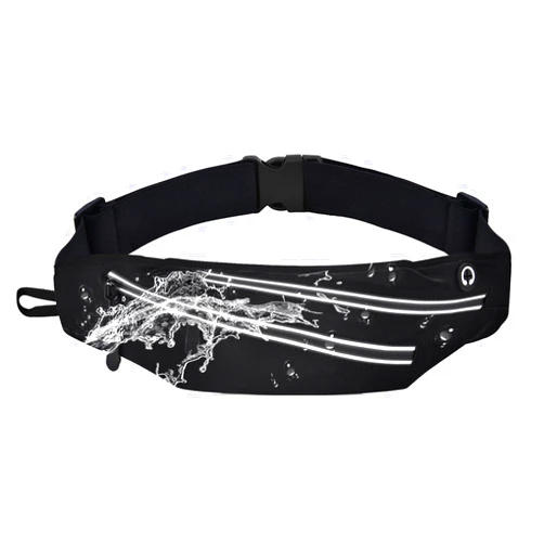 KEEGOP Running Belt for Men Women Waterproof Fanny Pack Crossbody Running Waist Bag Packs Running Pouch with 2 Pockets Elastic Running Belt Bag with Cell phone Port for Gym Workouts Travel Money Belt Black