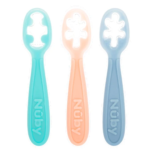 Nuby 3-Stage Baby's First Spoons Set - 3 Pack - 6+ Months - Baby Spoons with Easy Grip Handle - Pastels