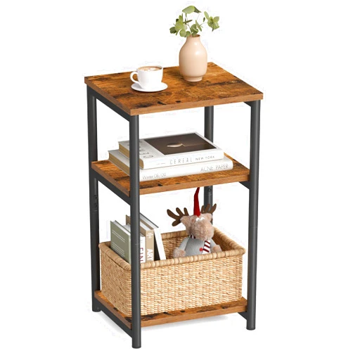 VASAGLE Side Table, Small End Table, Tall Nightstand for Living Room, Bedroom, Office, Bathroom, Rustic Brown and Classic Black ULET273B01