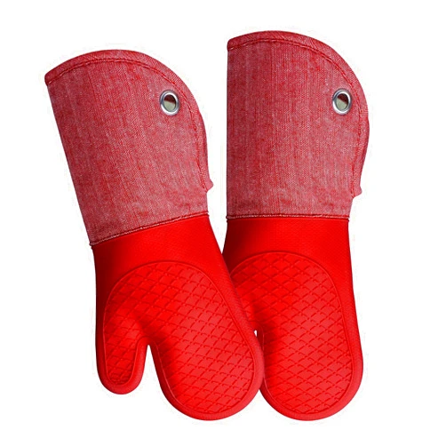 RED LMLDETA Professional Microwave Silicone Oven Mitts one Pair, Kitchen Mitten Set for Heat Resistant with 500 Degrees, Kitchen Gloves Pot Holder for BBQ Cooking Baking (Red)