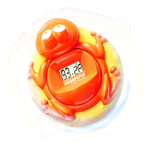 Aquatopia Baby Bath Thermometer Floating Toy with Digital Audible Alarm, Baby Water Thermometer for Bath Temp, Cute Baby Bath Essentials, Beeps When Too Hot or Too Cold, Fergus Frog, Orange